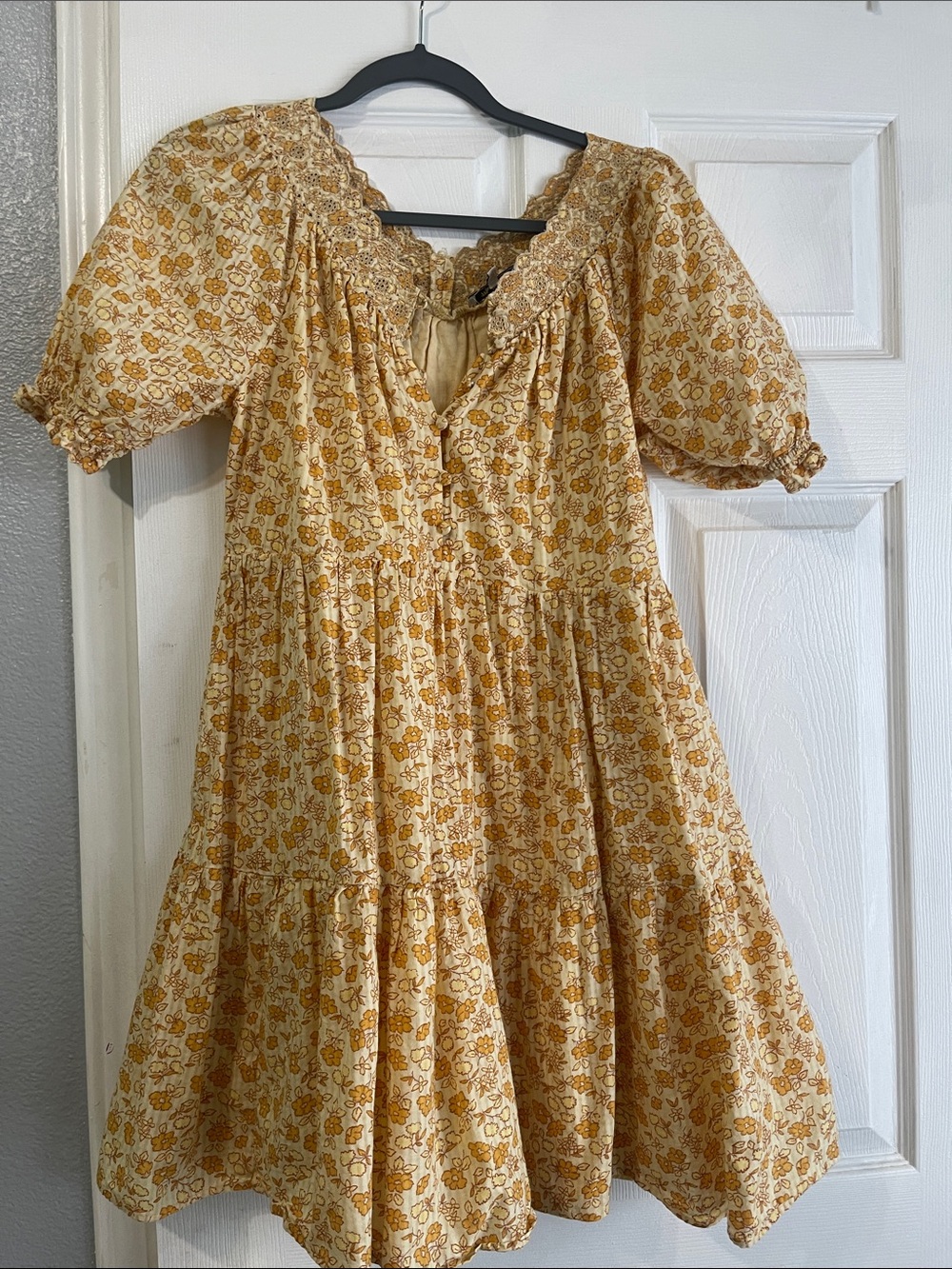 Madewell Yellow Floral Tiered Puff-Sleeve Dress